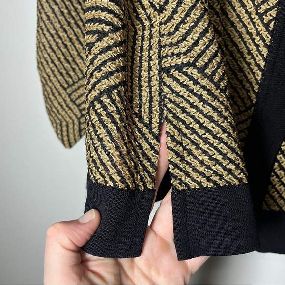 Misook Tan Black Geometric Print Snap Jacket Sz Small Lightweight Open Weave - Picture 5 of 8